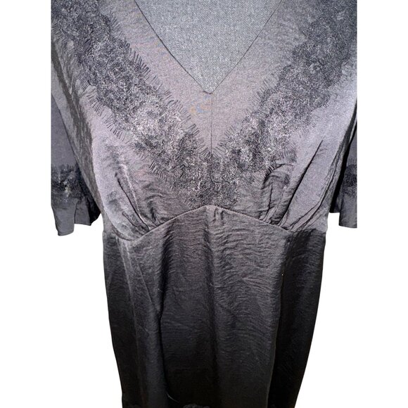 New Whimseygoth Fairygoth Sofia Jeans Lace Empire waist Satin Midi Dress Black - Picture 2 of 12